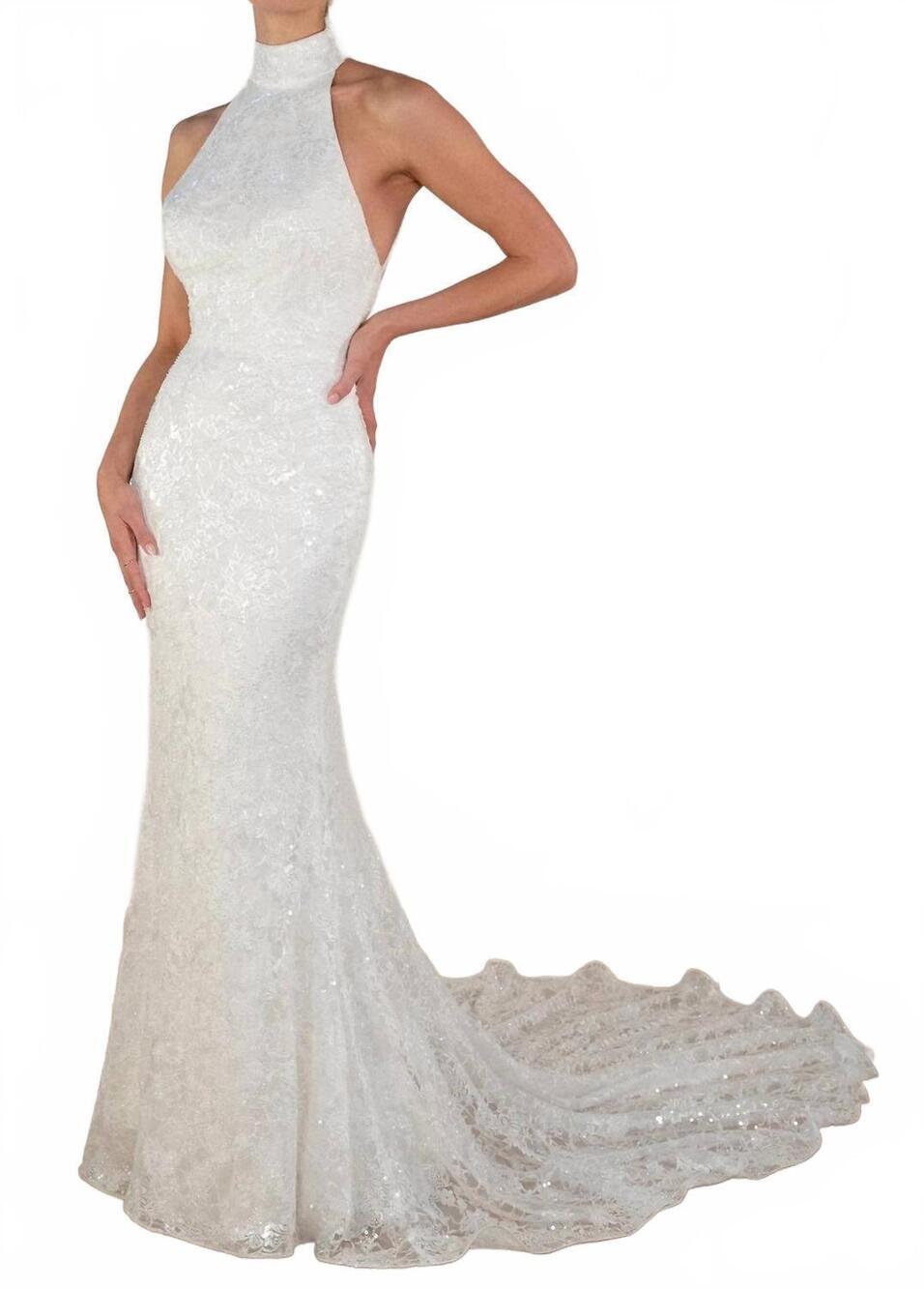 NEW STELLA YORK halterneck column wedding dress in ivory